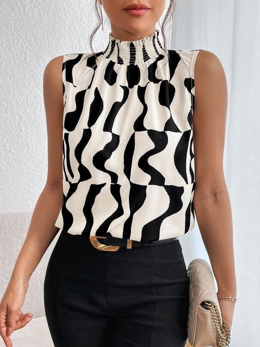 JANE'S Damen ärmelloses Rollkragenmuster Jersey Bluse
