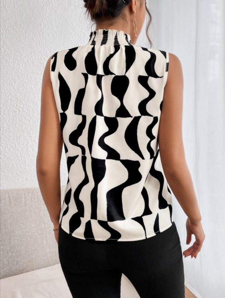 JANE'S Damen ärmelloses Rollkragenmuster Jersey Bluse