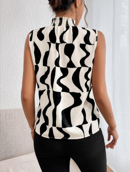 JANE'S Damen ärmelloses Rollkragenmuster Jersey Bluse