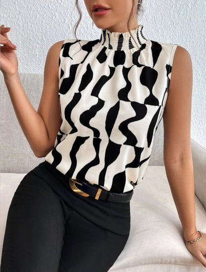 JANE'S Damen ärmelloses Rollkragenmuster Jersey Bluse