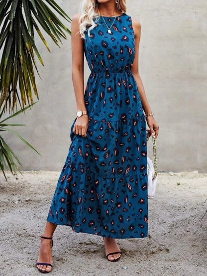 JANE'S Damen Ärmelloses Rundhals Muster Jersey Kleid