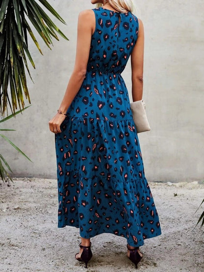 JANE'S Damen Ärmelloses Rundhals Muster Jersey Kleid
