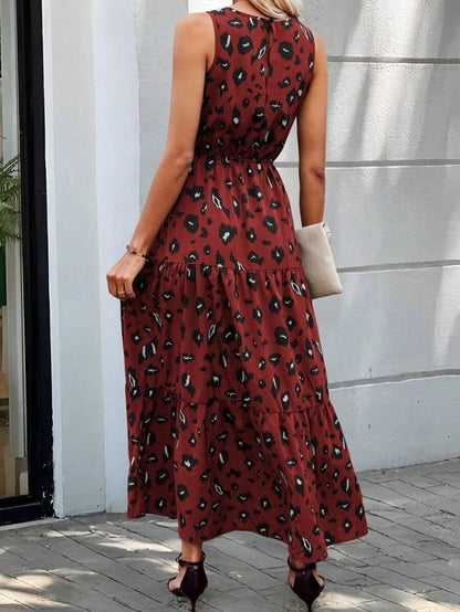 JANE'S Damen Ärmelloses Rundhals Muster Jersey Kleid
