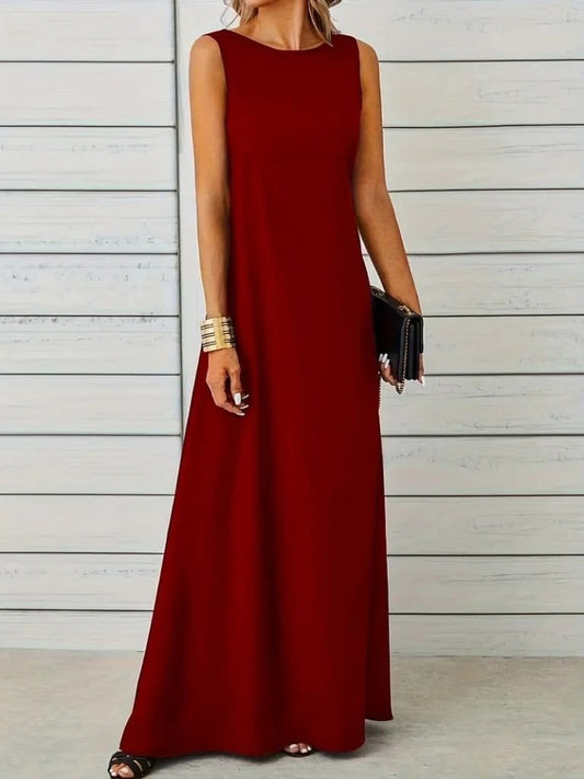 JANE'S Damen Ärmelloses Bootshals Maxi Janjan Krepp Kleid