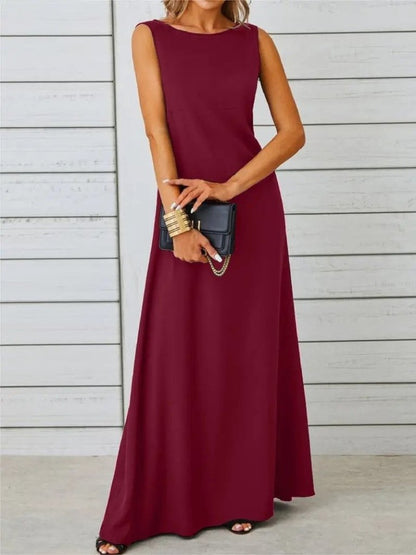 JANE'S Damen Ärmelloses Bootshals Maxi Janjan Krepp Kleid