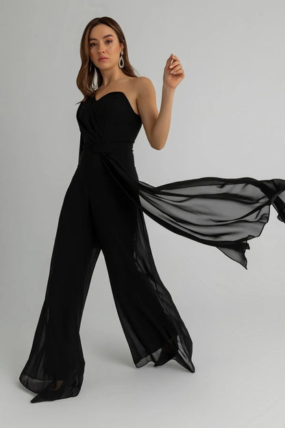 Gürtel-Jumpsuit mit weitem Bein, gefüttert und einem Ärmel