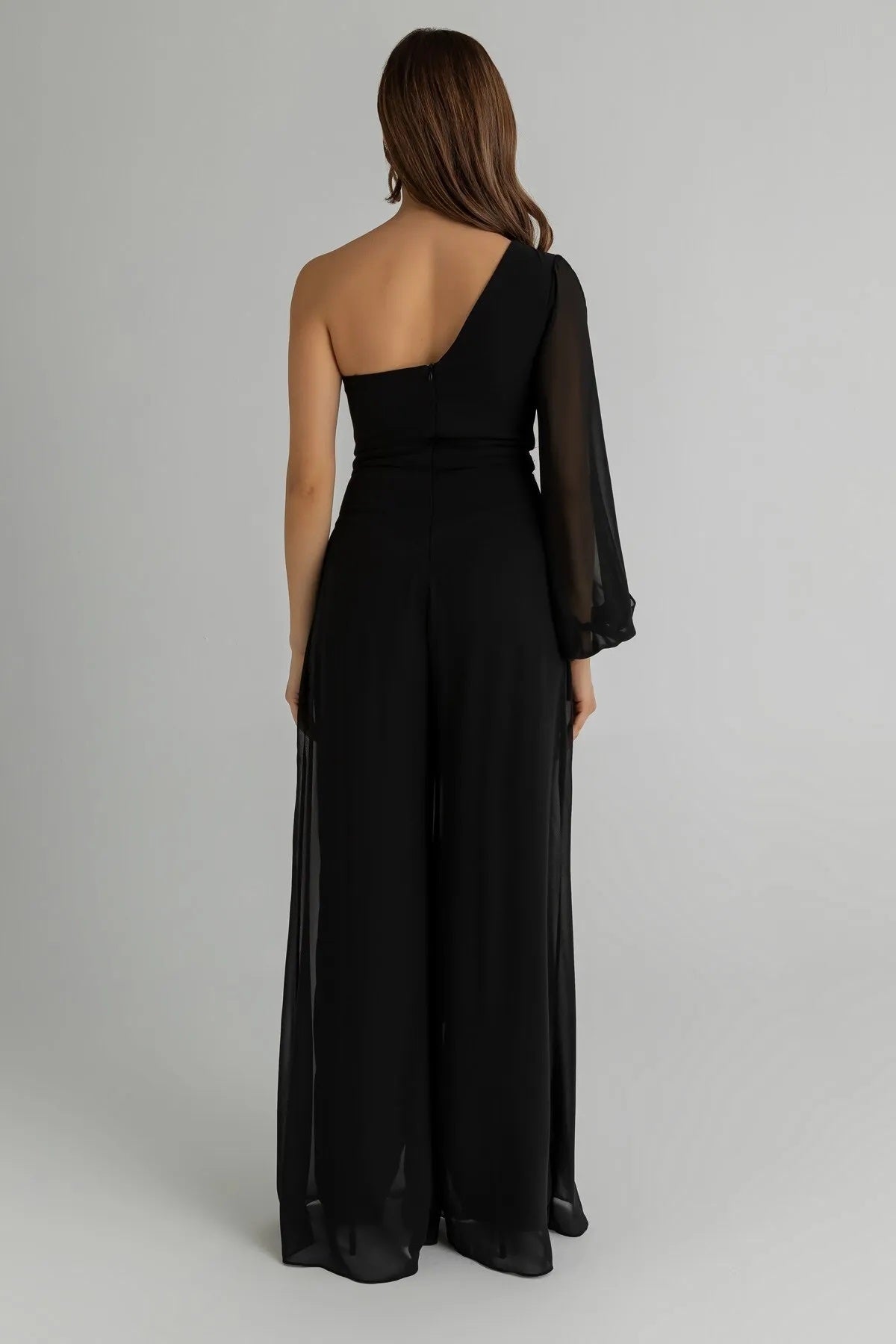 Gürtel-Jumpsuit mit weitem Bein, gefüttert und einem Ärmel