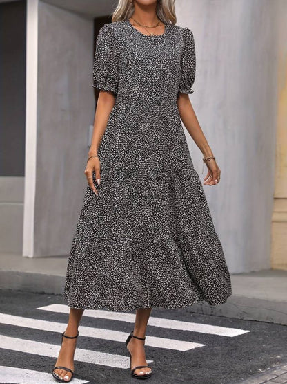 JANE'S Damen Mini Leopardenmuster Midi Dreischicht-Kleid
