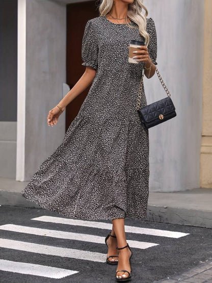 JANE'S Damen Mini Leopardenmuster Midi Dreischicht-Kleid