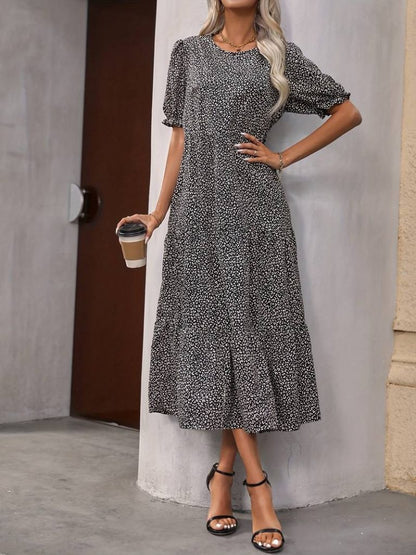 JANE'S Damen Mini Leopardenmuster Midi Dreischicht-Kleid
