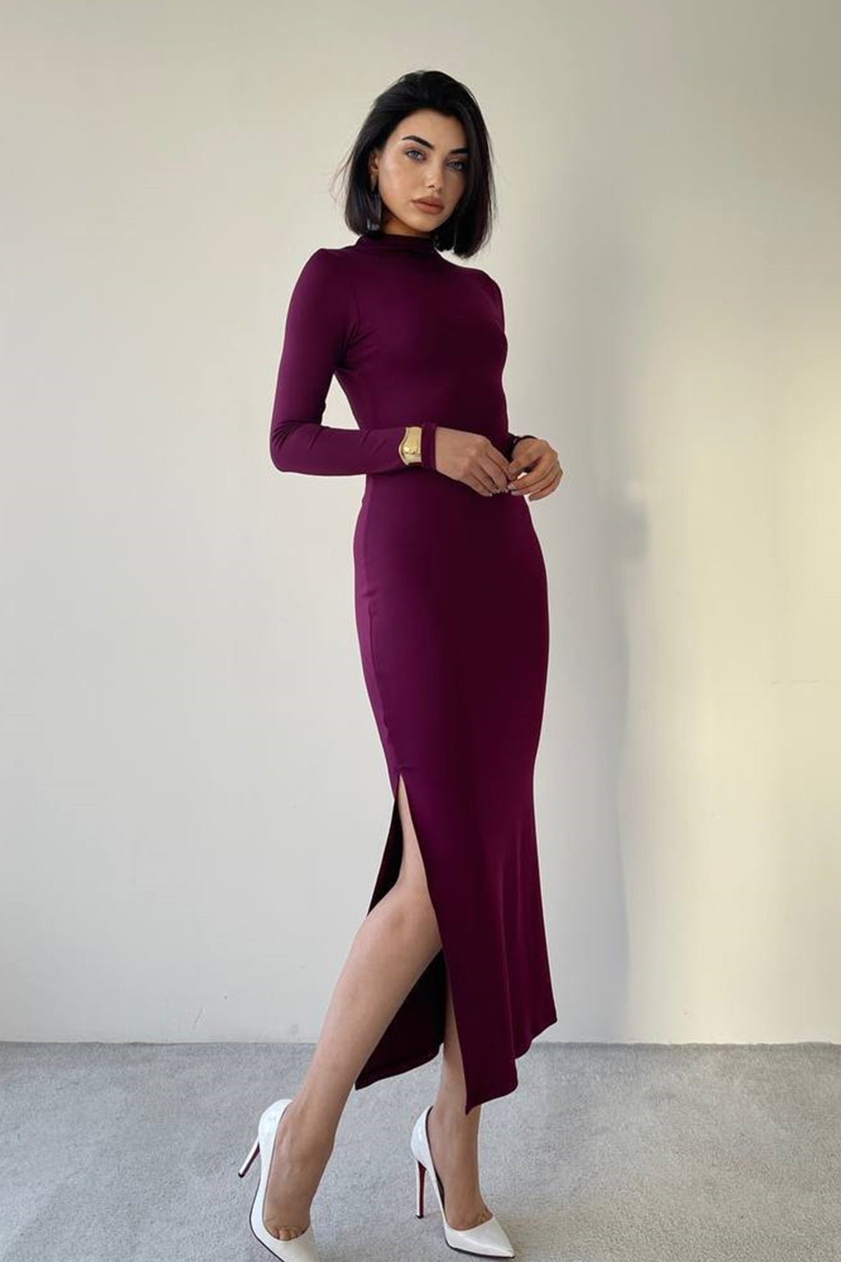 Midi-Abendkleid mit Schlitz
