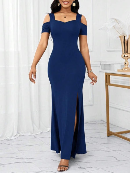 Damen Off-Shoulder Kleid aus importiertem Krepp mit Schlitz