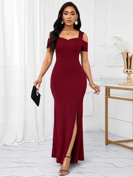 Damen Off-Shoulder Kleid aus importiertem Krepp mit Schlitz