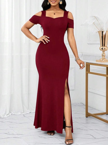 Damen Off-Shoulder Kleid aus importiertem Krepp mit Schlitz