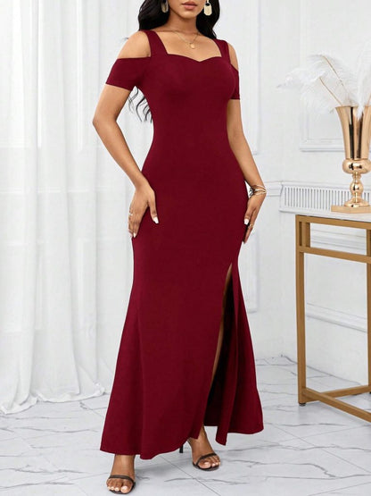 Damen Off-Shoulder Kleid aus importiertem Krepp mit Schlitz