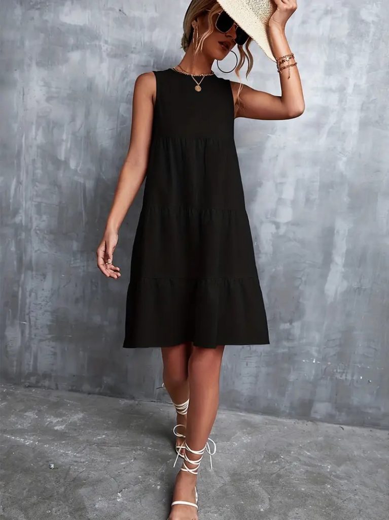 JANE'S Damen Null Ärmel Rundhals Aerobin Kleid