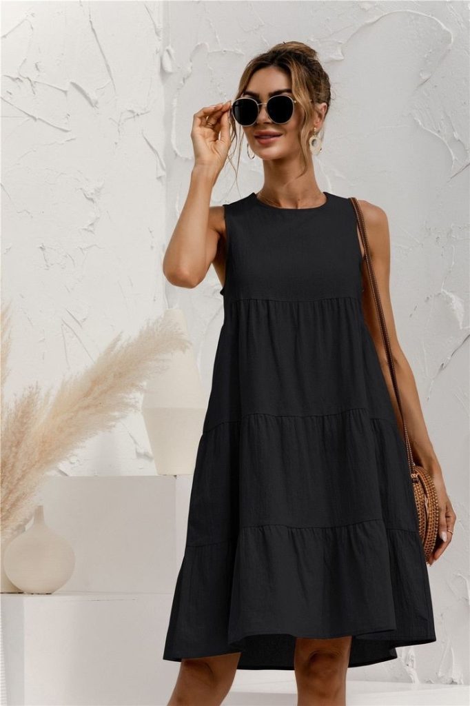 JANE'S Damen Null Ärmel Rundhals Aerobin Kleid