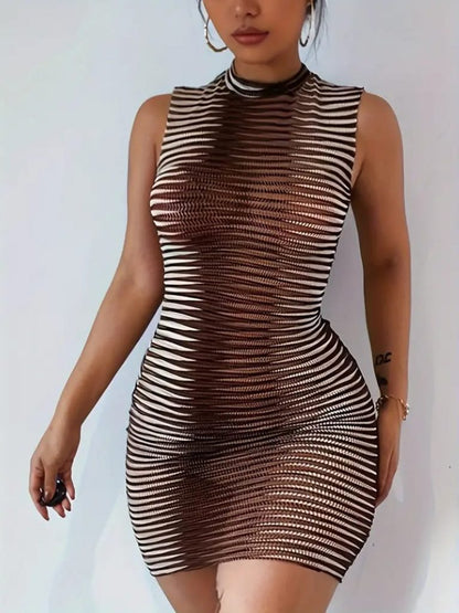 JANE'S Damen Null Ärmel Gemustertes Mini Bodycon Tauchkleid