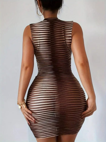 JANE'S Damen Null Ärmel Gemustertes Mini Bodycon Tauchkleid