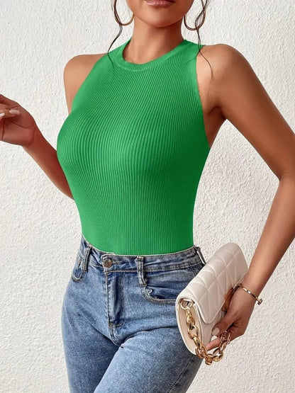 JANE'S Damen Null Ärmel Rücken Kreuz Detail Strickbluse