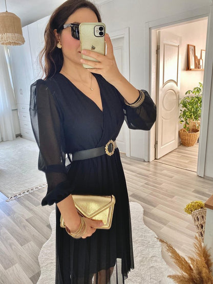 JANE'S Damen Chiffon Gefüttertes Ausgestelltes Midi-Kleid