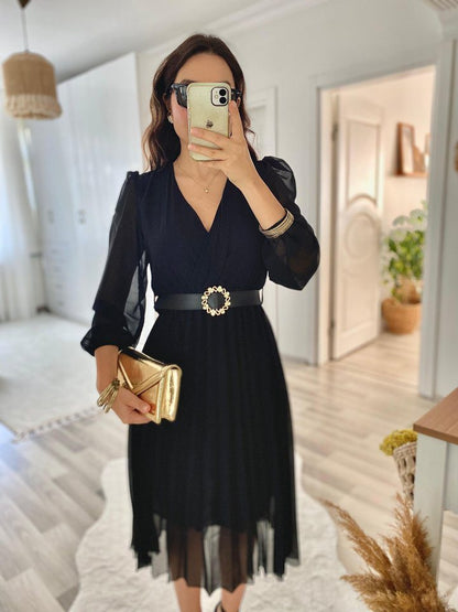 JANE'S Damen Chiffon Gefüttertes Ausgestelltes Midi-Kleid