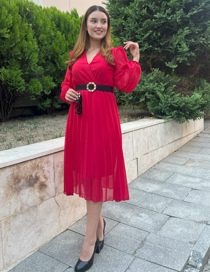 JANE'S Damen Chiffon Gefüttertes Ausgestelltes Midi-Kleid