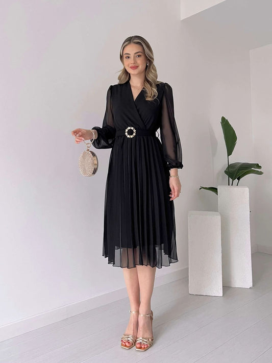 JANE'S Damen Chiffon Gefüttertes Ausgestelltes Midi-Kleid
