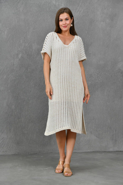 Ärmelloses Oversize-Midikleid mit V-Ausschnitt und Schlitzdetail