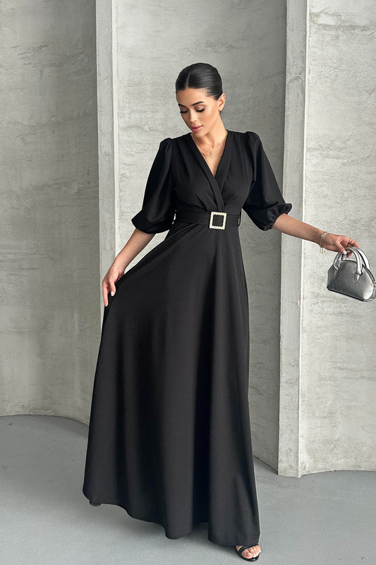 Maxikleid mit V-Ausschnitt und Gürteldetails