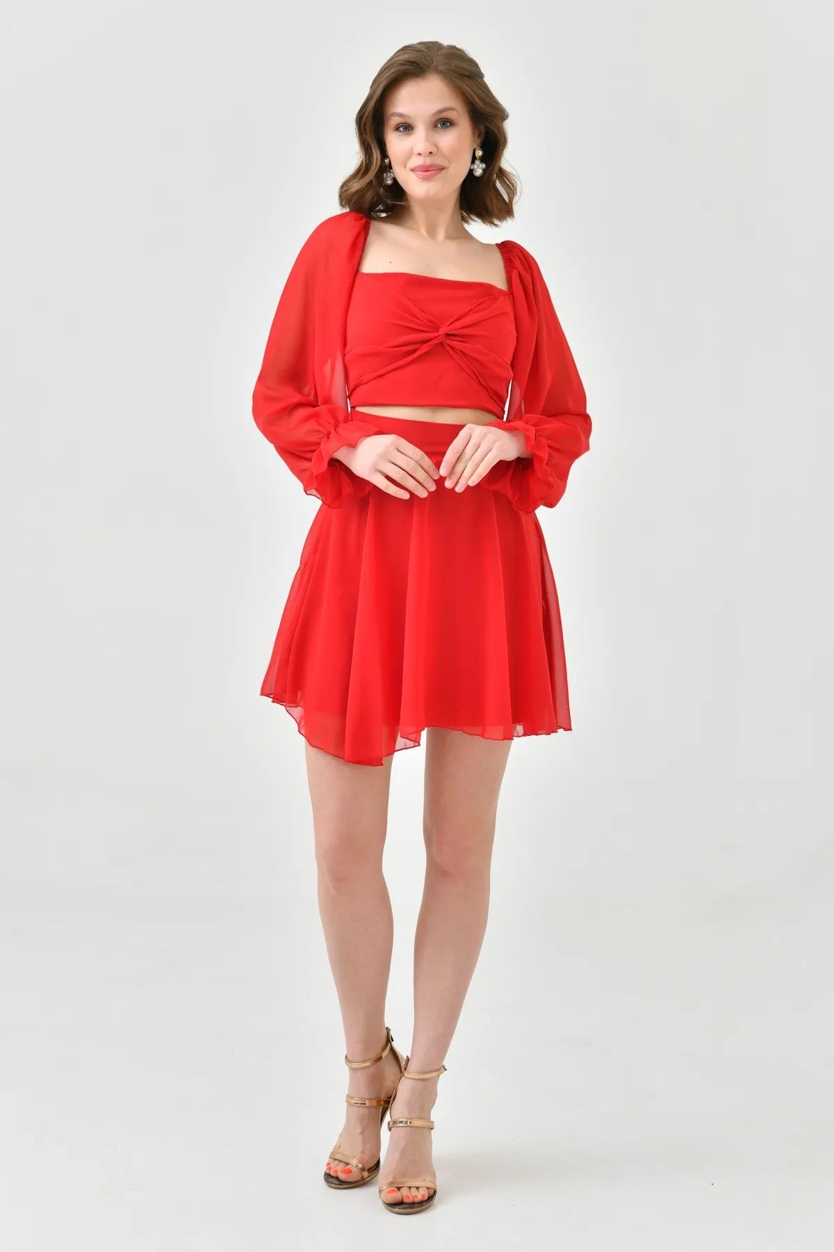 Gefüttertes Minikleid aus Chiffon, einteilig
