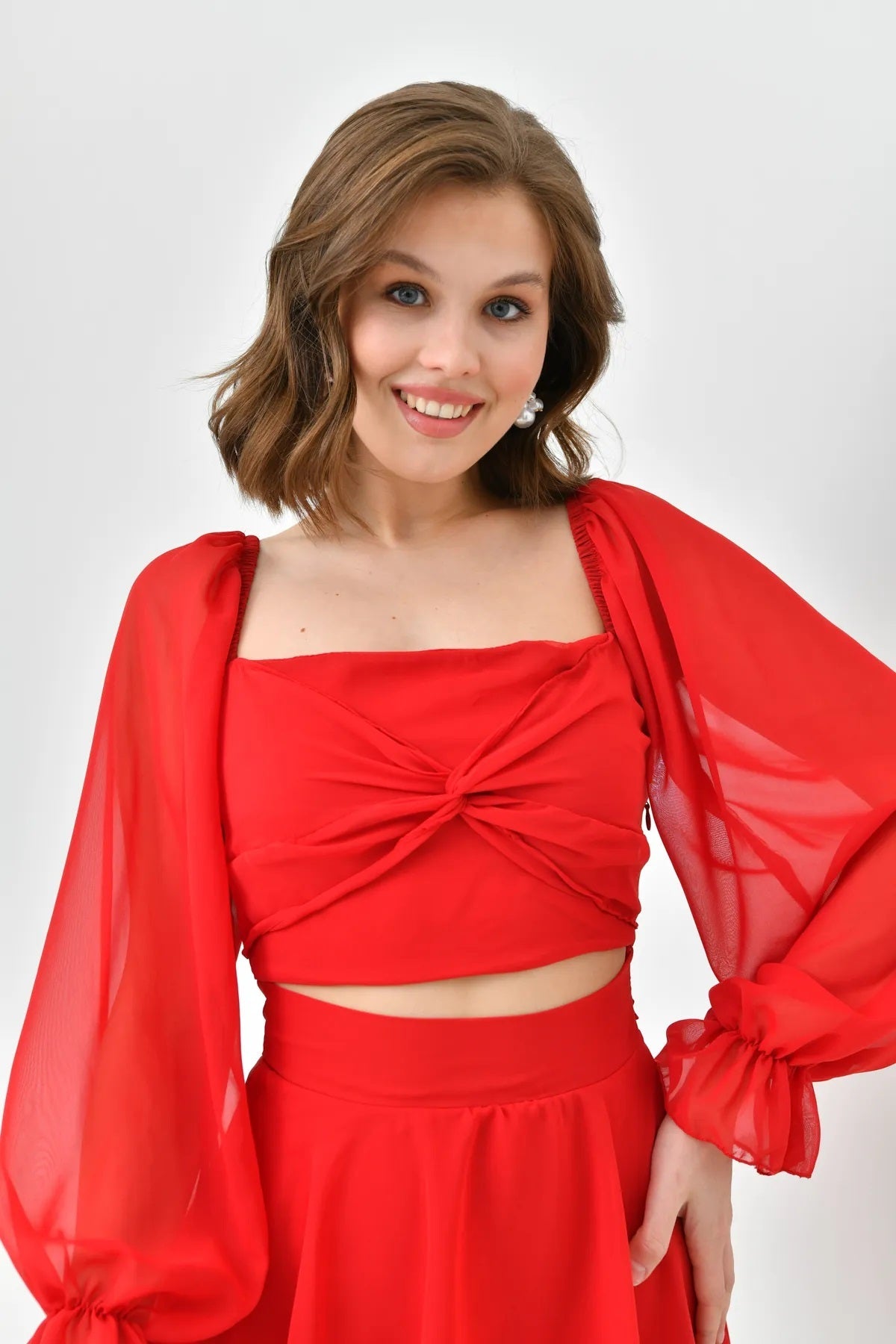 Gefüttertes Minikleid aus Chiffon, einteilig