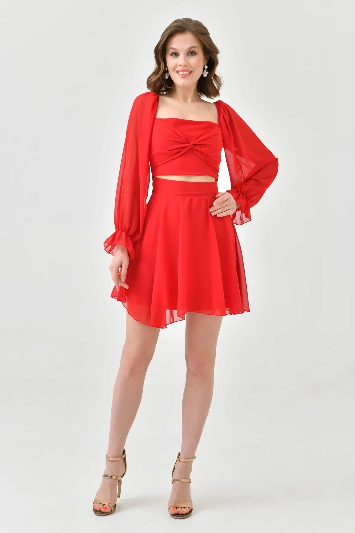 Gefüttertes Minikleid aus Chiffon, einteilig