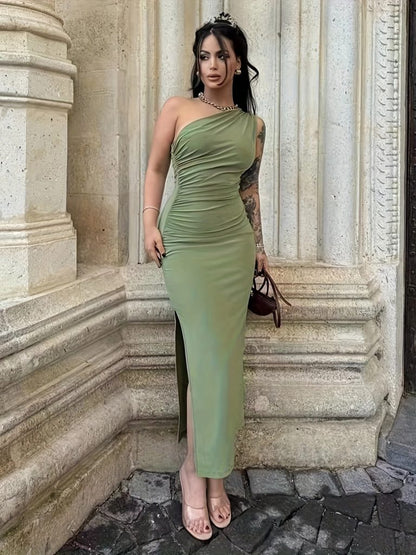 JANE'S Damen One-Shoulder-Kleid mit seitlichem Schlitz