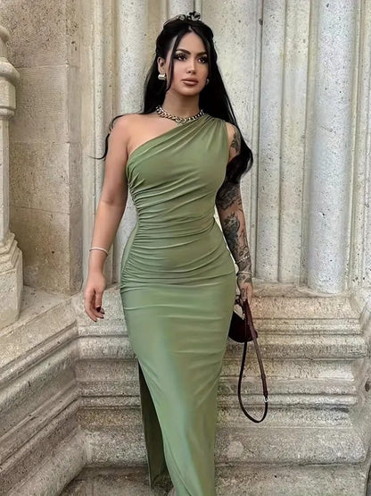 JANE'S Damen One-Shoulder-Kleid mit seitlichem Schlitz