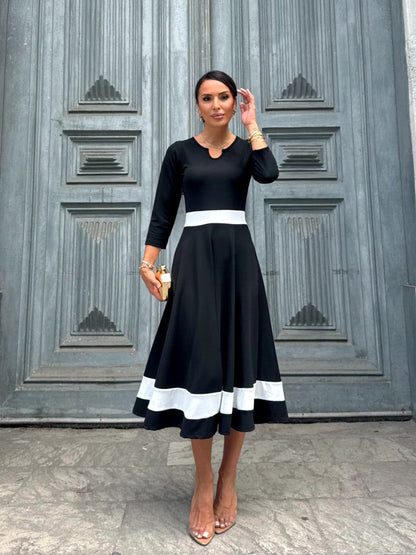Damen Offener Ausschnitt Blockfarbe Crepe Midi Kleid