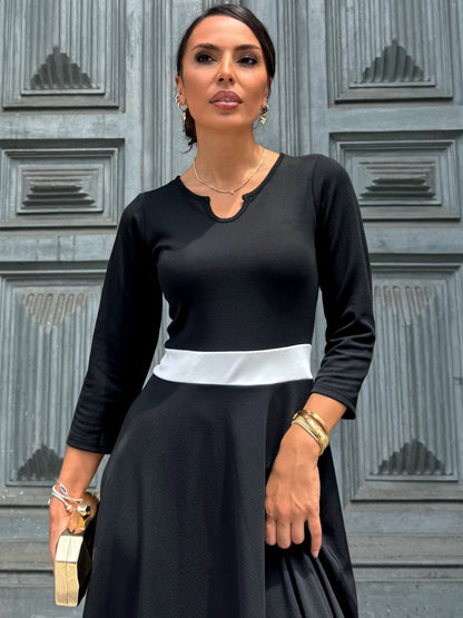 Damen Offener Ausschnitt Blockfarbe Crepe Midi Kleid