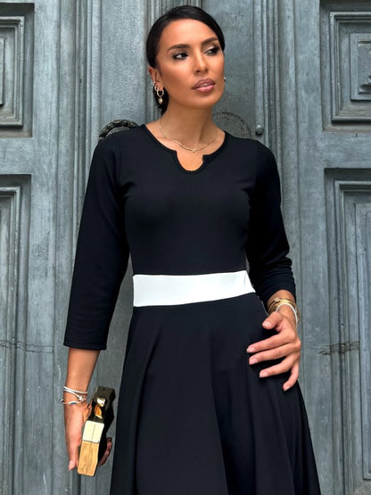 Damen Offener Ausschnitt Blockfarbe Crepe Midi Kleid