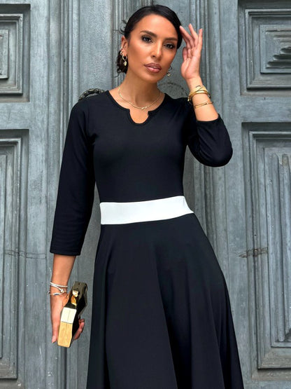 Damen Offener Ausschnitt Blockfarbe Crepe Midi Kleid