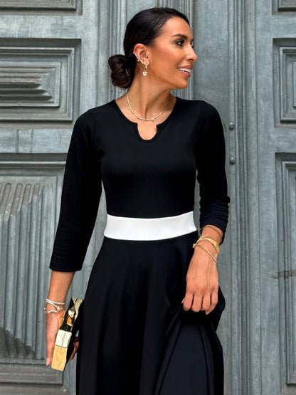 Damen Offener Ausschnitt Blockfarbe Crepe Midi Kleid