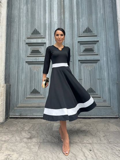 Damen Offener Ausschnitt Blockfarbe Crepe Midi Kleid