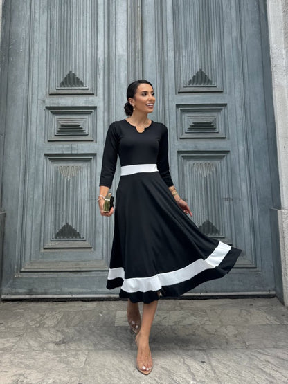 Damen Offener Ausschnitt Blockfarbe Crepe Midi Kleid