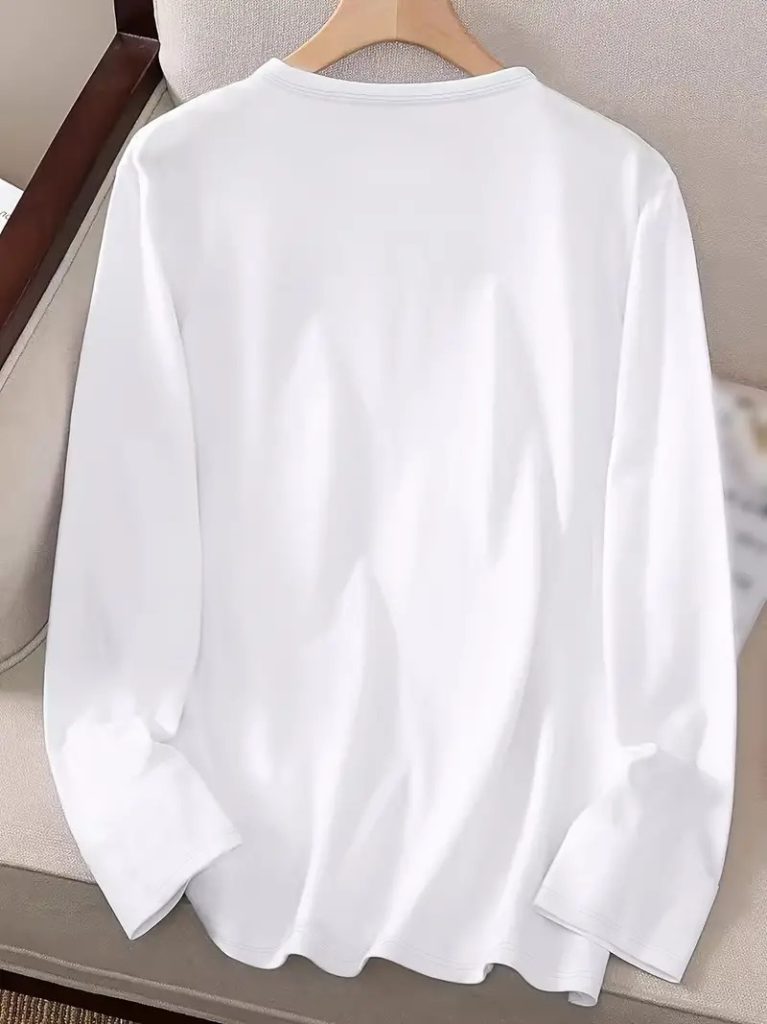 JANE'S Damen Langarm Rundhals Muster Viskose Bluse