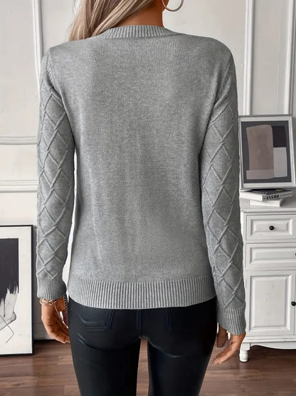JANE'S Damen Langarm Rundhals Geometrisches Muster Strickbluse