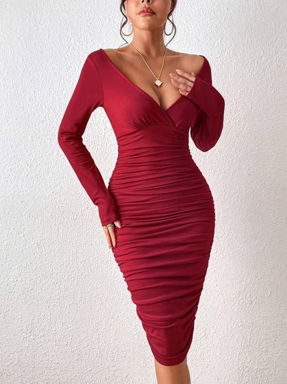 JANE'S Damen Langarm Midi Kleid Sandy
