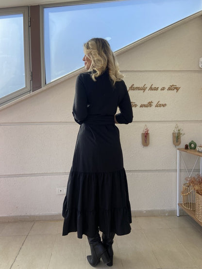 JANE'S Damen Langarm Rüschen Taillengürtel Strickkleid Maxi Hemd Kleid
