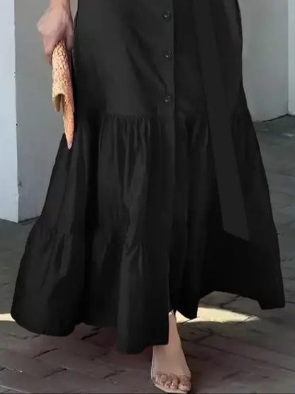 JANE'S Damen Langarm Rüschen Taillengürtel Strickkleid Maxi Hemd Kleid