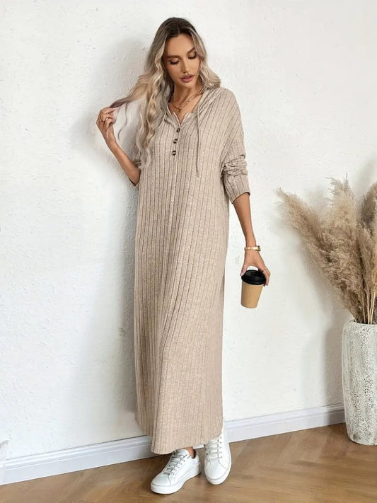 JANE'S Damen Langarm Kapuzen Spitze Camisole Lang Kleid
