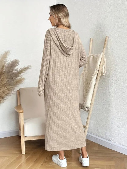 JANE'S Damen Langarm Kapuzen Spitze Camisole Lang Kleid