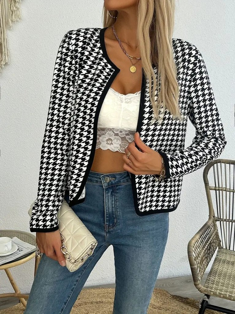 JANE'S Damen Langarm Hahnentrittmuster Tauchjacke
